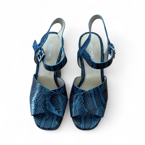 NWOT Michael Kors  Platform Heel Blue Snake Skin Embossed Leather Sz 5.5 - Picture 3 of 7